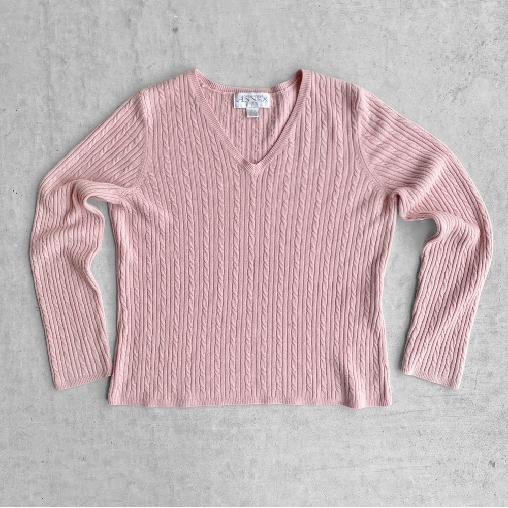 Casual Corner Annex Pink Cable Knit V-Neck Sweater Size L